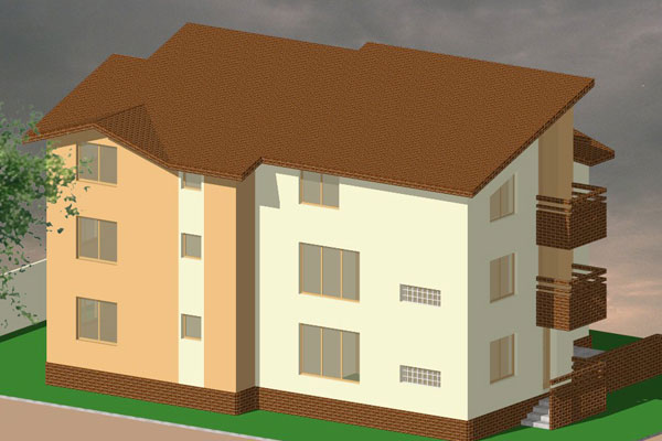 locuinte individuale Imobil parter si doua etaje cu trei aparmante perspectiva laterala dreapt 