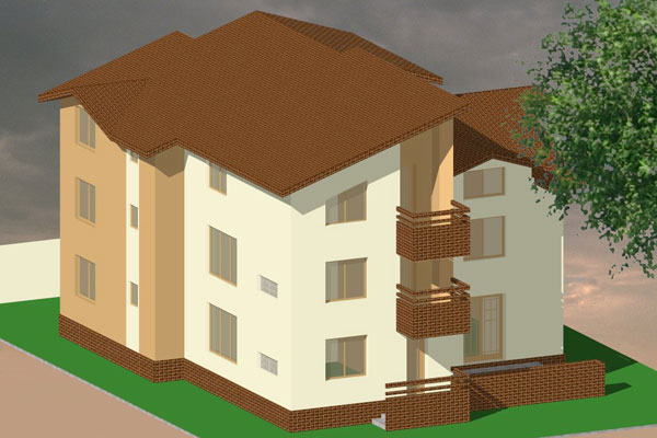 locuinte individuale Imobil parter si doua etaje cu trei aparmante perspectiva posterioara 