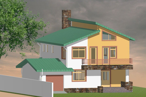 locuinte individuale Locuinta parter etaj si mansarda cu garaj perspectiva frontala 