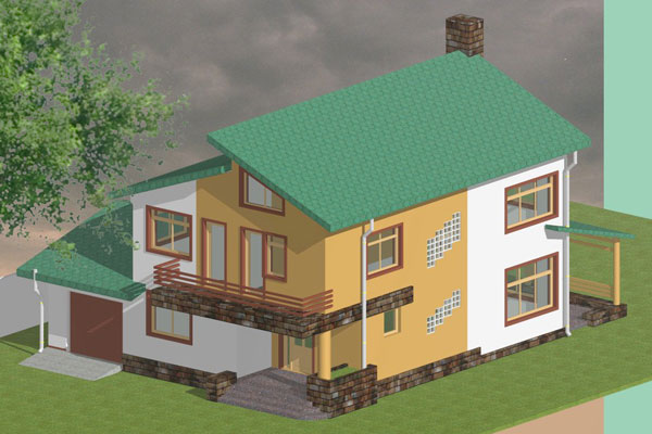 locuinte individuale Locuinta parter etaj si mansarda cu garaj perspectiva laterala dreapt 