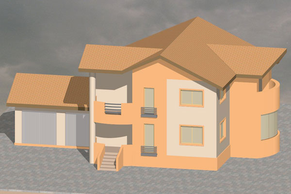 locuinte individuale Parter si mansarda cu garaj perspectiva frontala 
